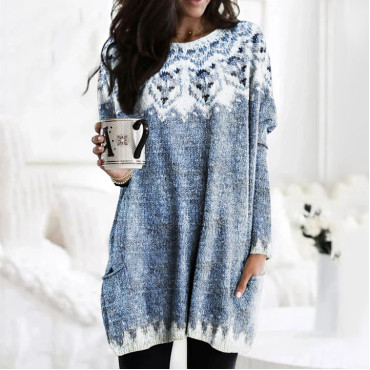 Dog Print Crew Neck Long Sleeve Tunic