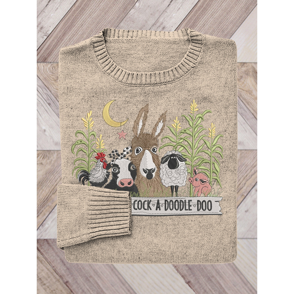 Farm Animal Embroidery Pattern Cozy Sweater