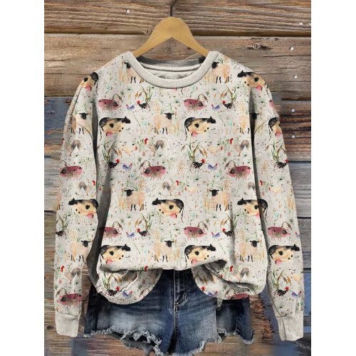 Farm Animals Graphic Vintage Crew Neck Comfy Sweatshirt