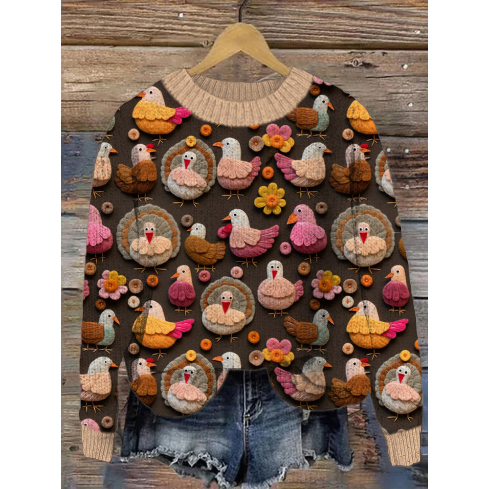 Farm Chicken Crew Neck Cozy Sweater