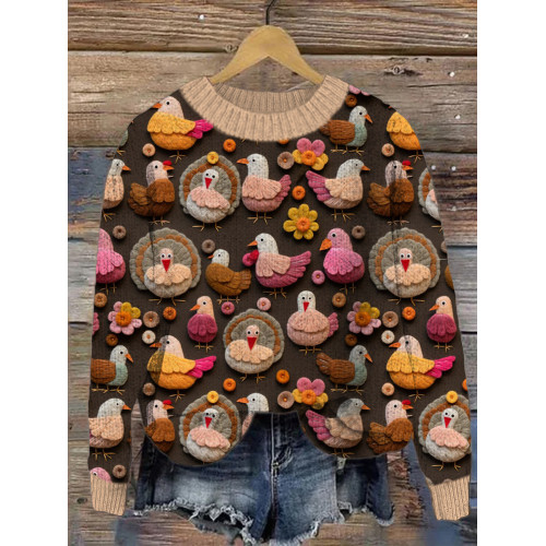 Farm Chicken Crew Neck Cozy Sweater