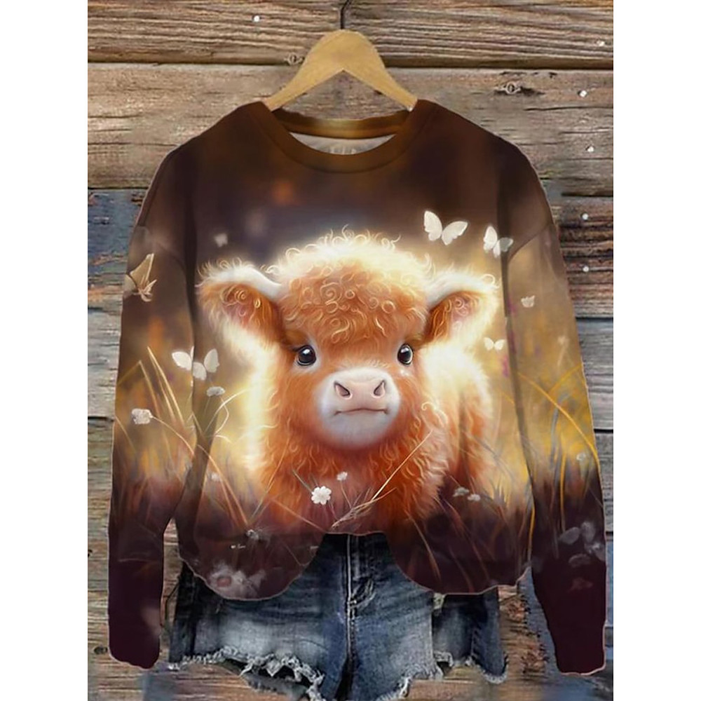 Farm Cow Print Crew Neck Sweatshirt