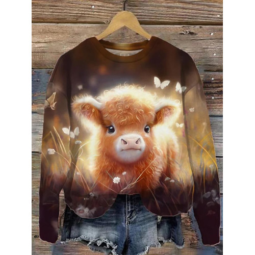 Farm Cow Print Crew Neck Sweatshirt