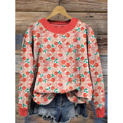 Farm Fruit Pattern Crew Neck Comfy Knit Sweater