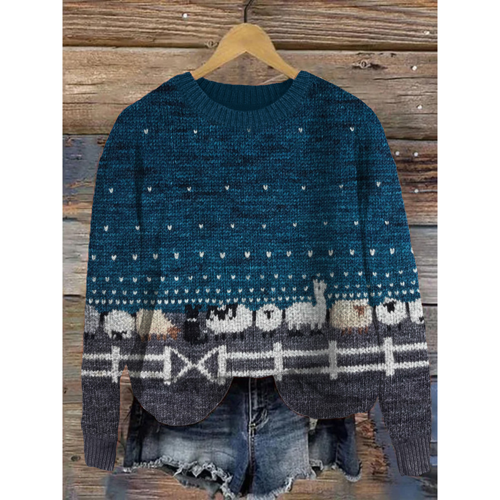 Farm Sheep Alpaca & Border Collie Inspired Cozy Knit Sweater