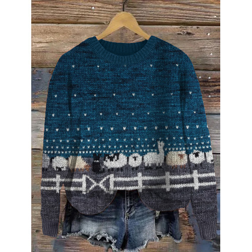 Farm Sheep Alpaca & Border Collie Inspired Cozy Knit Sweater
