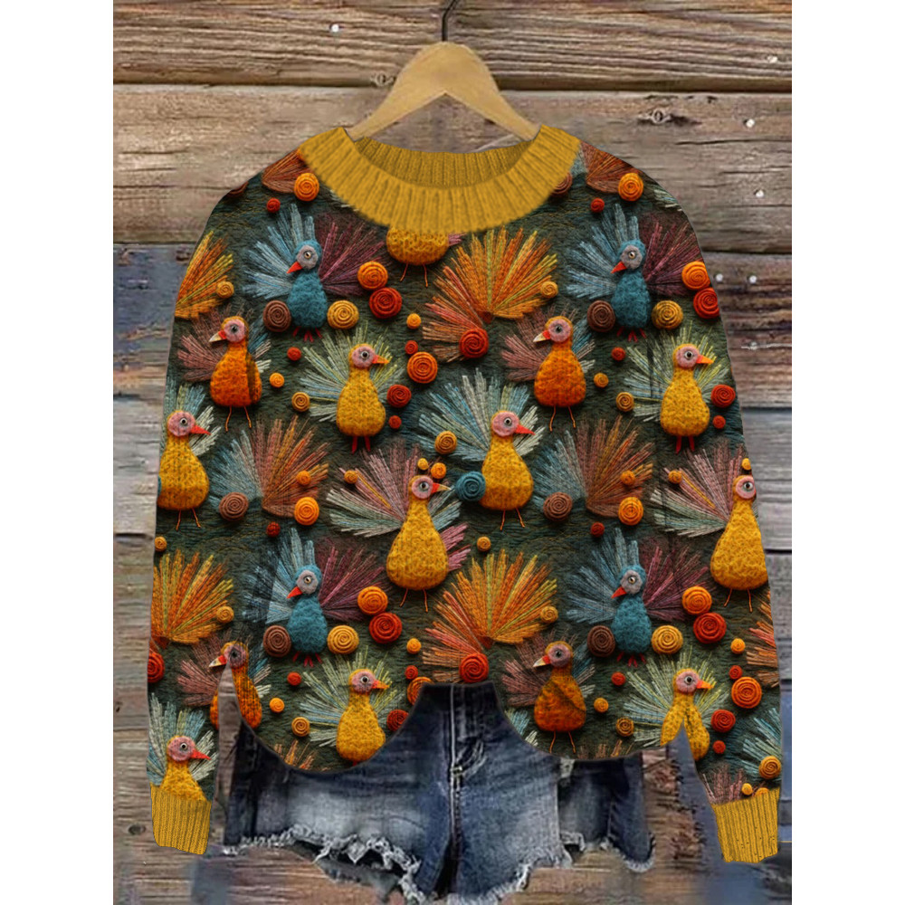 Farm Turkey Crew Neck Cozy Sweater