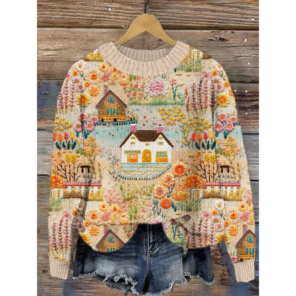 Farmyard Embroidery Pattern Cozy Sweater