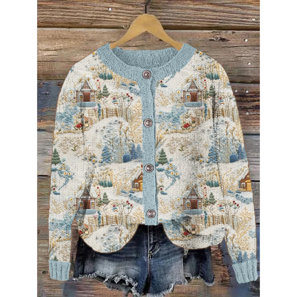 Field House Embroidery Pattern Knit Cardigan