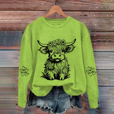 Floral Highland Cow Print Sweatshirt