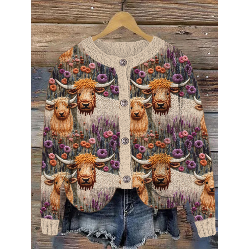 Flower Wild Cow Cozy Knit Cardigan