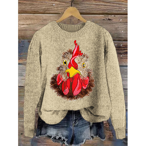Fringed Chicks Embroidery Cozy Knit Sweater