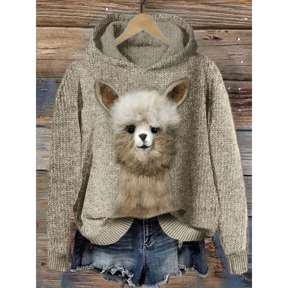 Funny Alpaca Felt Art Cozy Knit Hoodie
