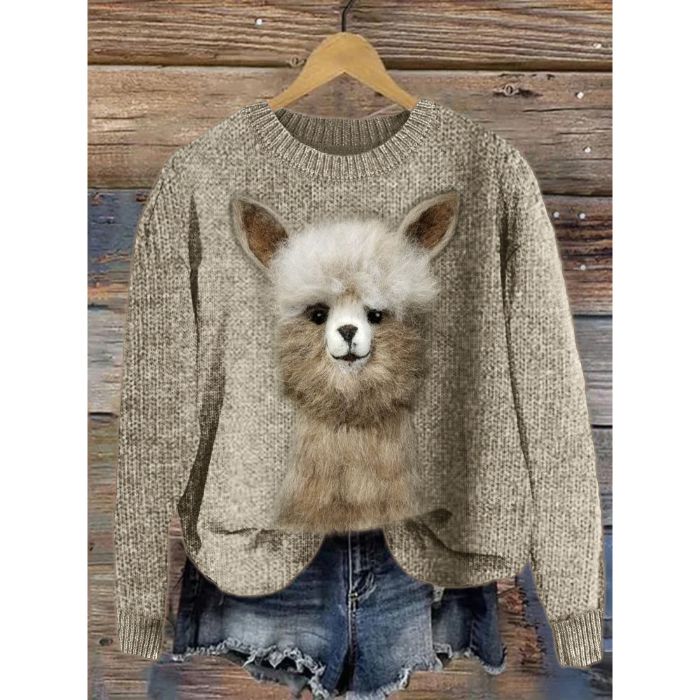 Funny Alpaca Felt Art Cozy Knit Sweater