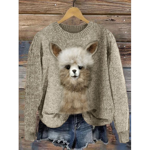 Funny Alpaca Felt Art Cozy Knit Sweater