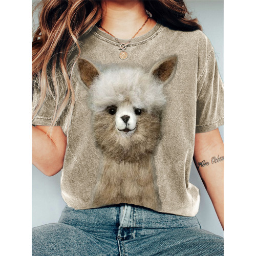 Funny Alpaca Felt Art Vintage T Shirt
