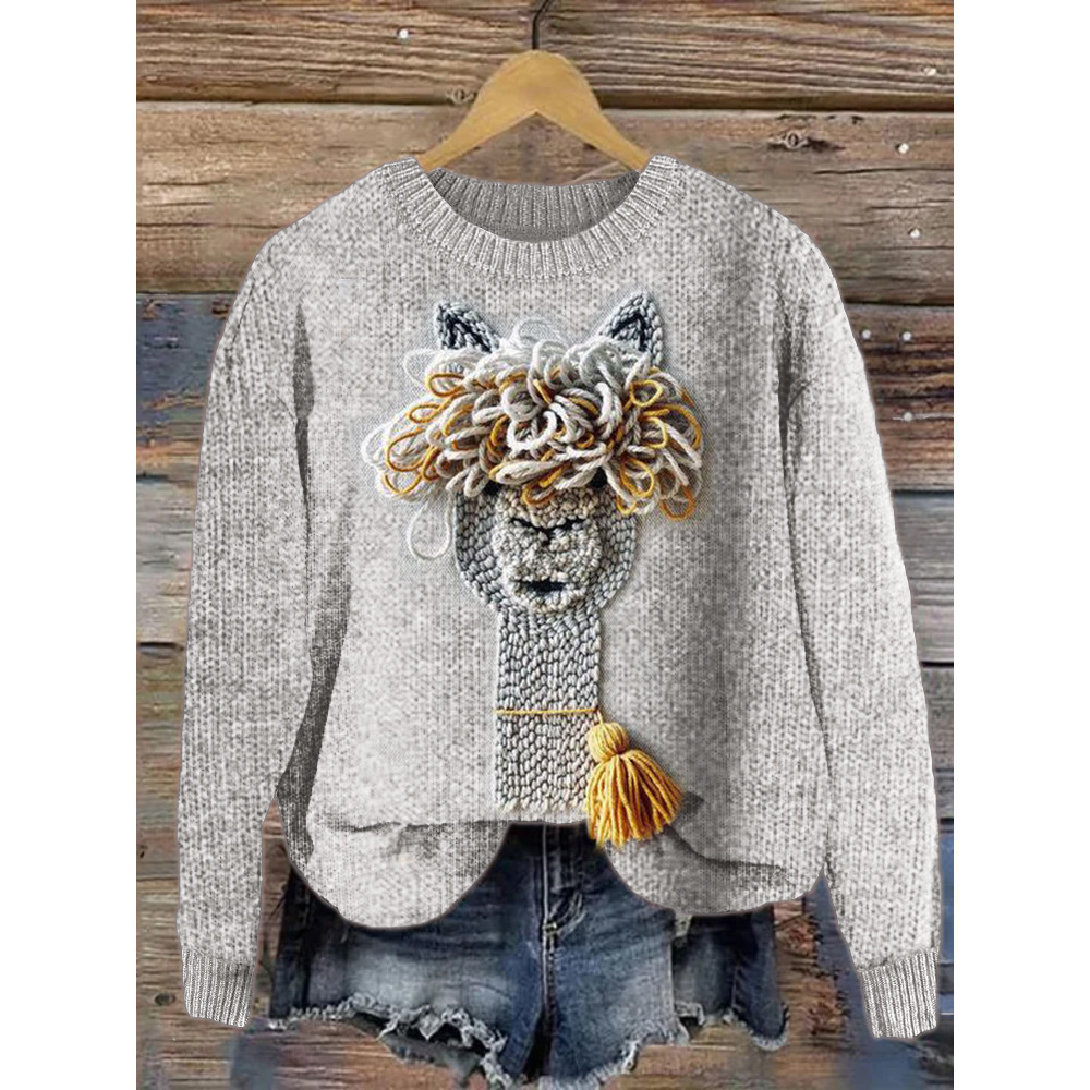 Funny Alpaca Yarn Art Cozy Knit Sweater