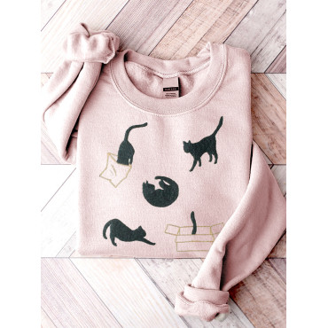 Funny Cats Print Casual Cotton Sweatshirt