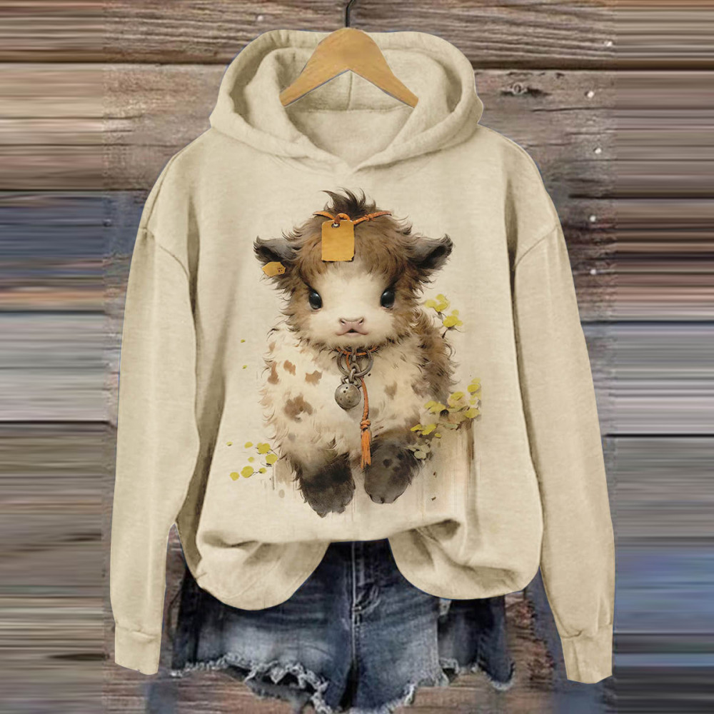 Funny Cute Cow Art Print Casual Hoodie Sweatshirt