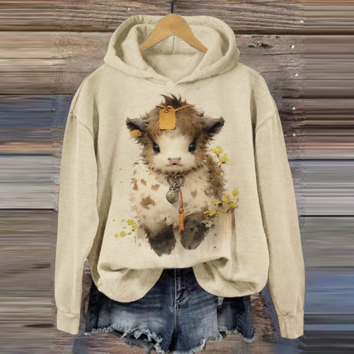 Funny Cute Cow Art Print Casual Hoodie Sweatshirt