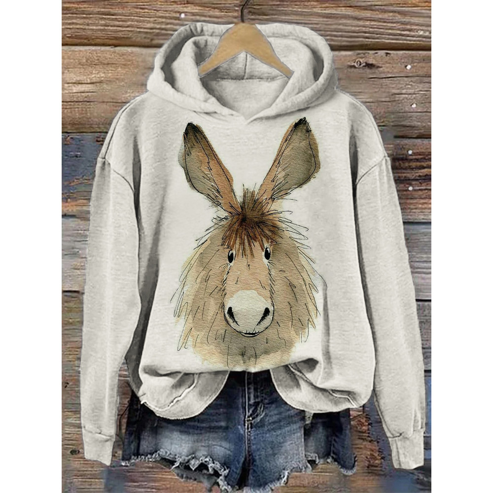 Funny Donkey Watercolor Art Cozy Hoodie