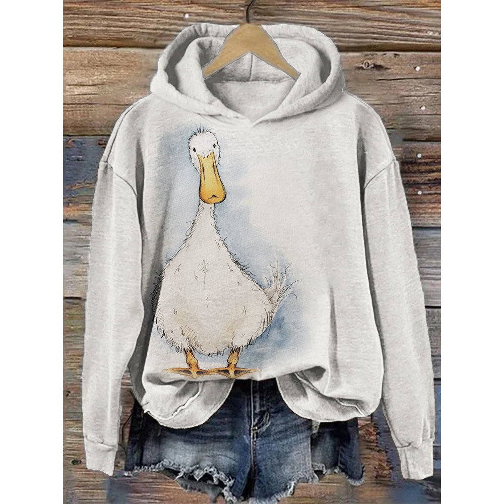 Funny Duck Watercolor Art Cozy Hoodie
