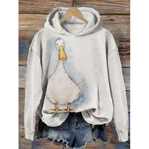 Funny Duck Watercolor Art Cozy Hoodie