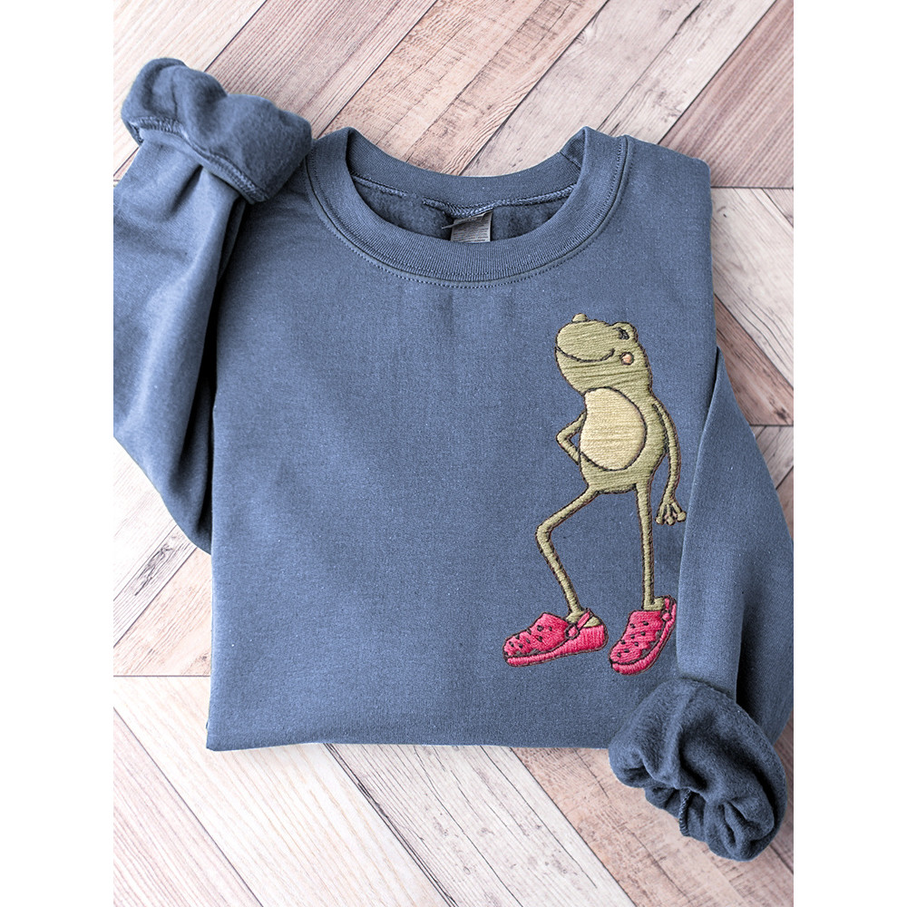 Funny Frog Embroidery Pattern Casual Sweatshirt