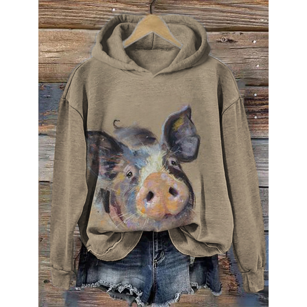 Funny Peeking Pig Art Cozy Hoodie