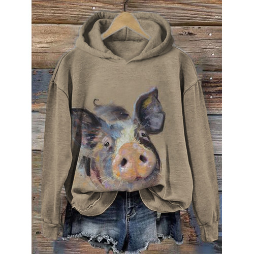 Funny Peeking Pig Art Cozy Hoodie