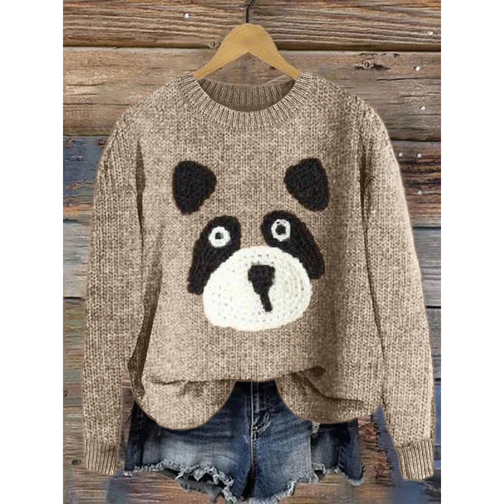 Funny Raccoon Face Crochet Cozy Knit Sweater