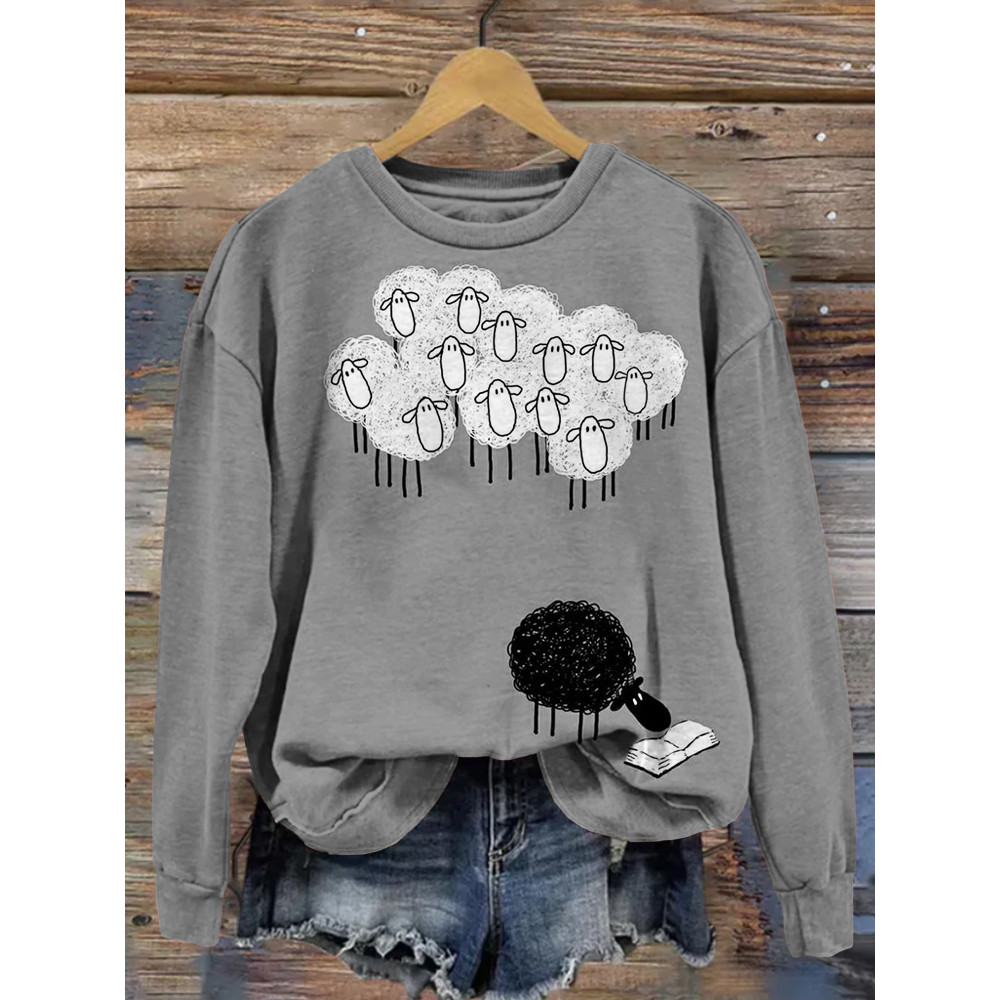 Funny Sheep Pattern Print Vintage Comfy Sweatshirt