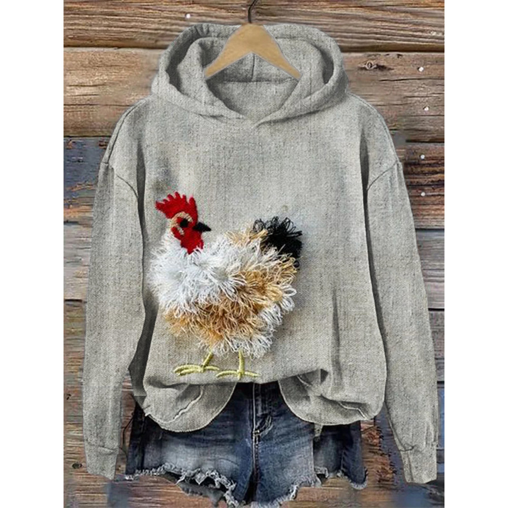 Fuzzy Chicken Embroidery Cozy Hoodie