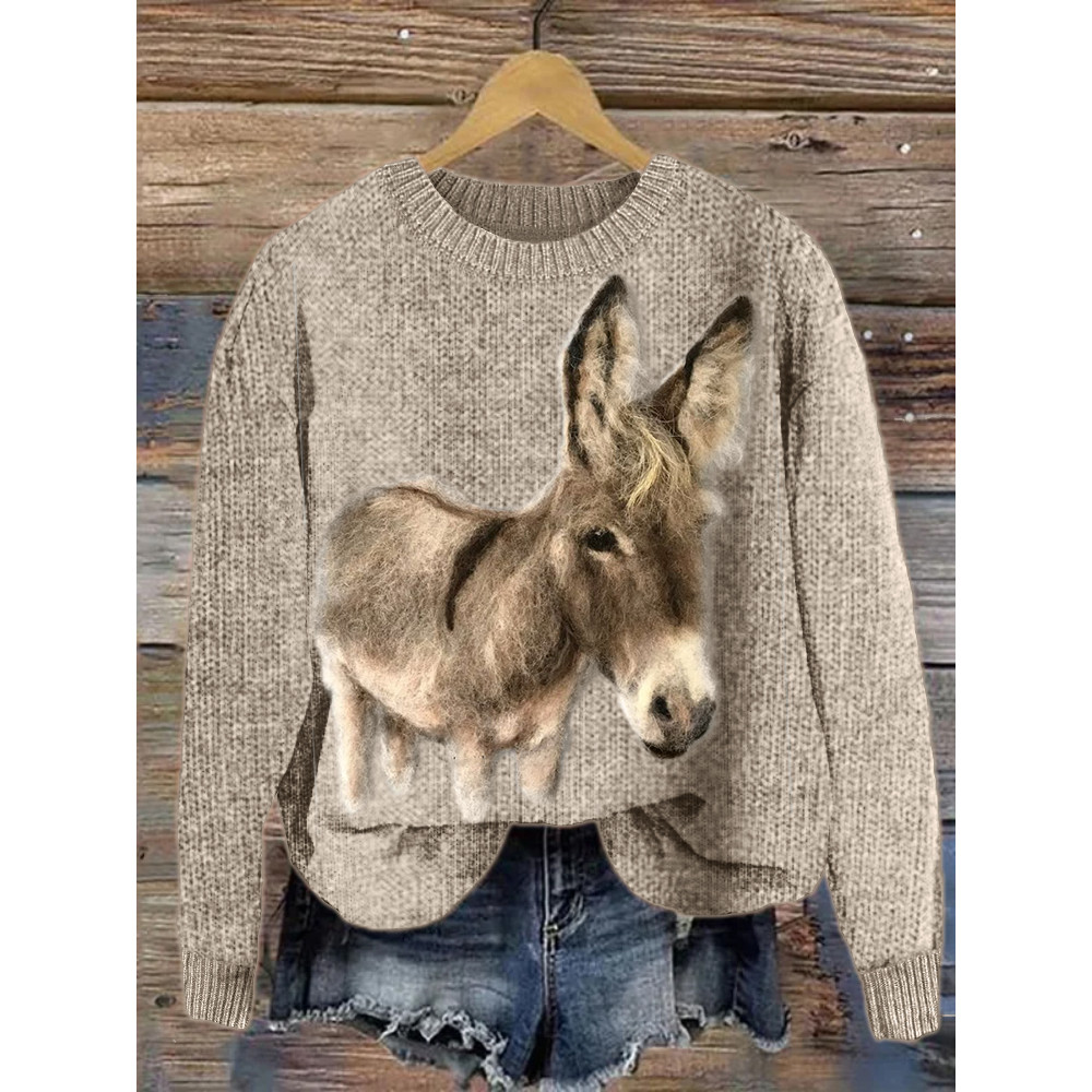 Fuzzy Donkey Felt Art Cozy Knit Sweater