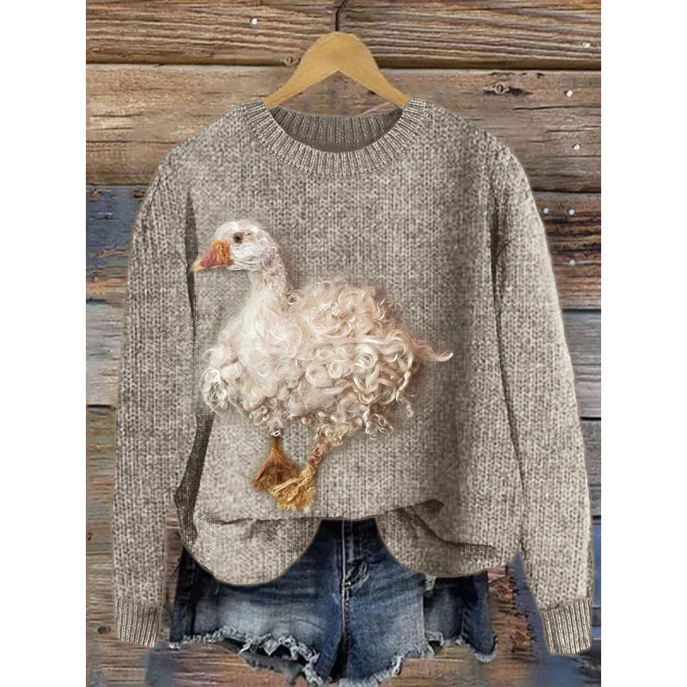 Fuzzy Duck Felt Art Cozy Knit Sweater