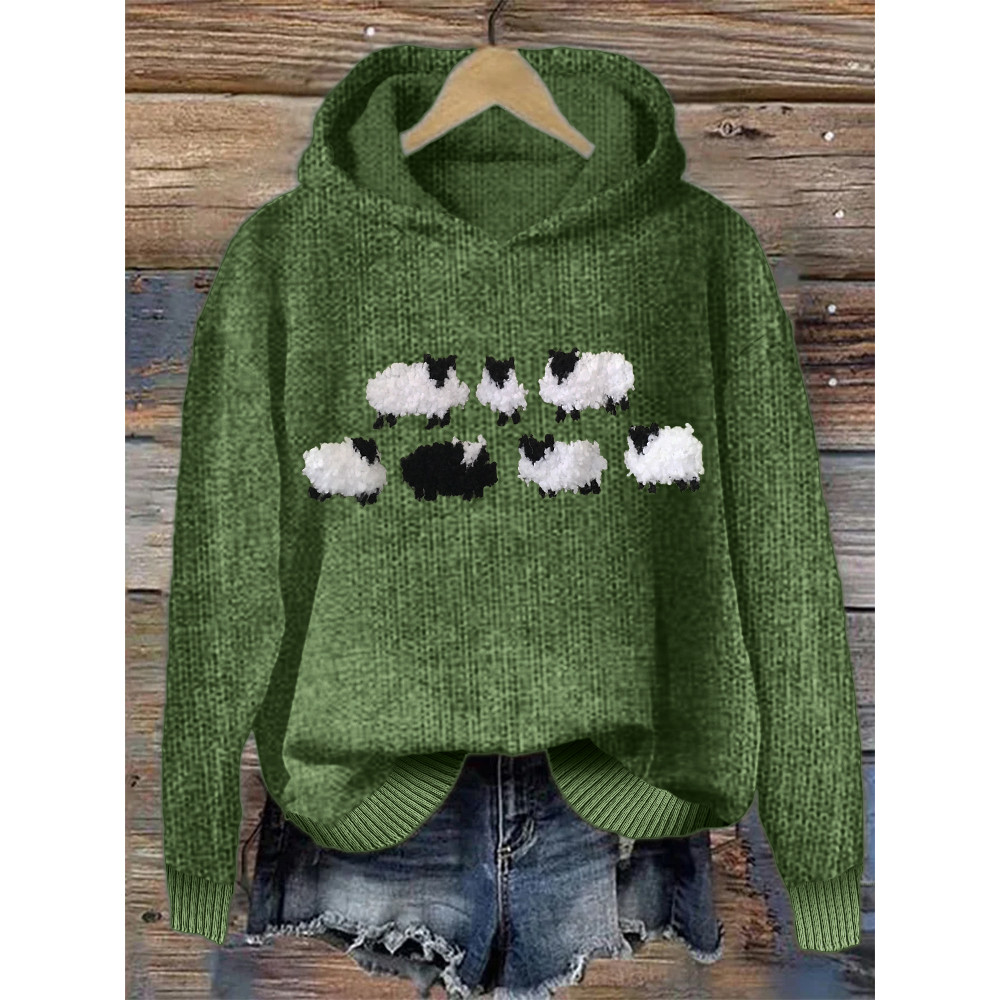 Fuzzy Sheep Fleece Knit Cozy Sweater Hoodie