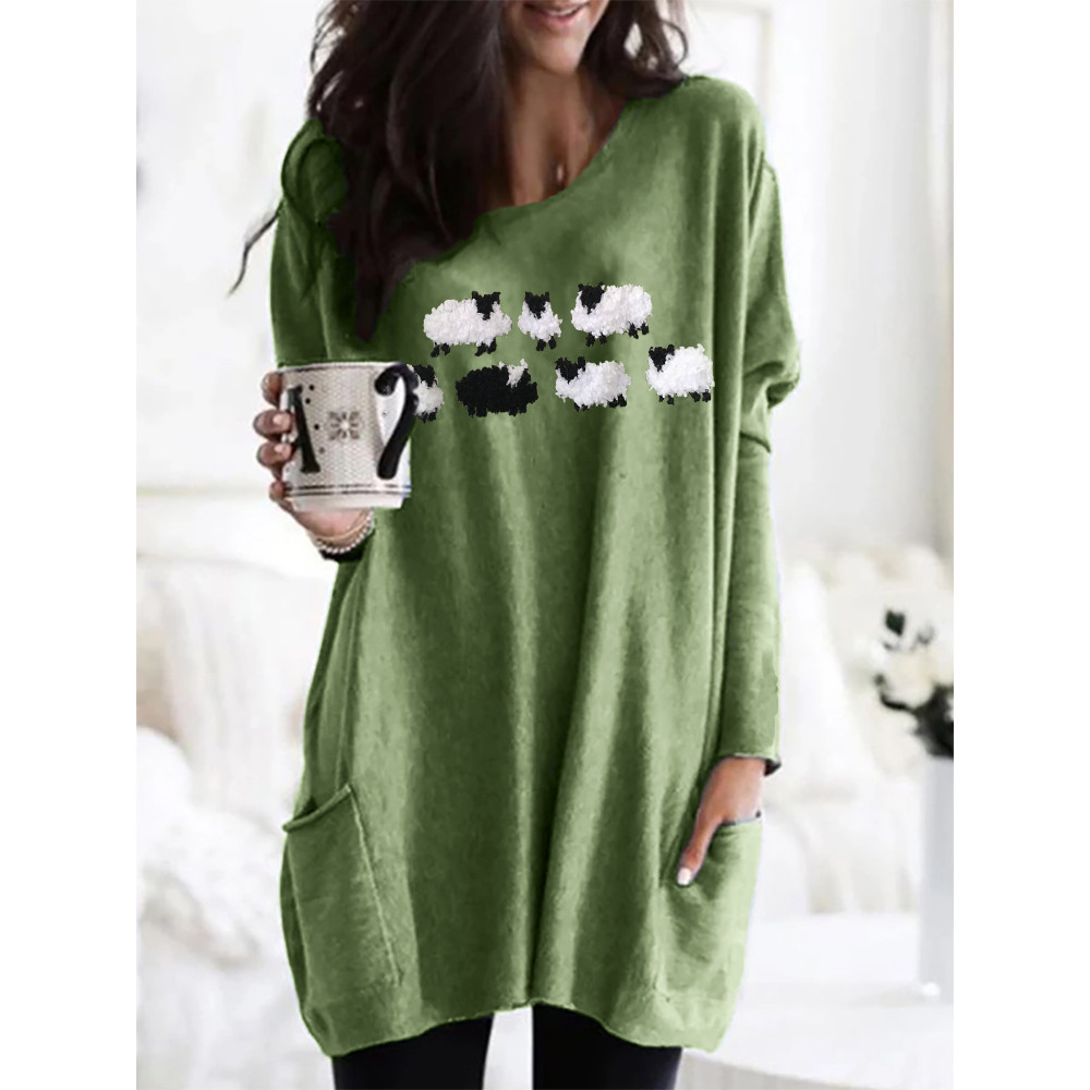 Fuzzy Sheep Fleece Patch Pocket Cozy Tunic