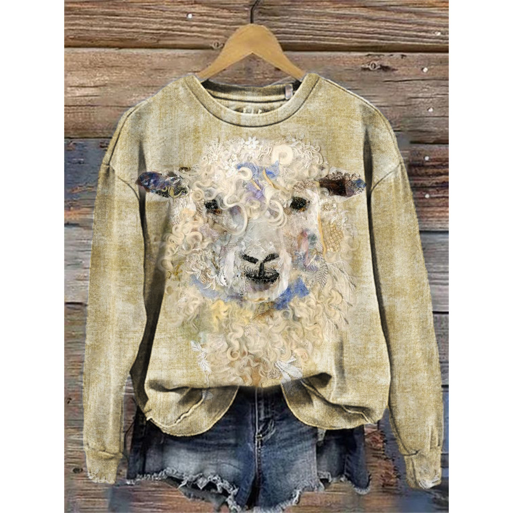 Fuzzy Sheep Lace Textile Art Comfy Sweatshirt