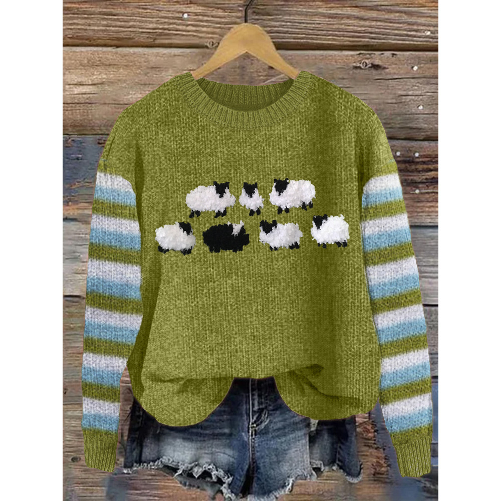 Fuzzy Sheep Vintage Striped Cozy Knit Sweater