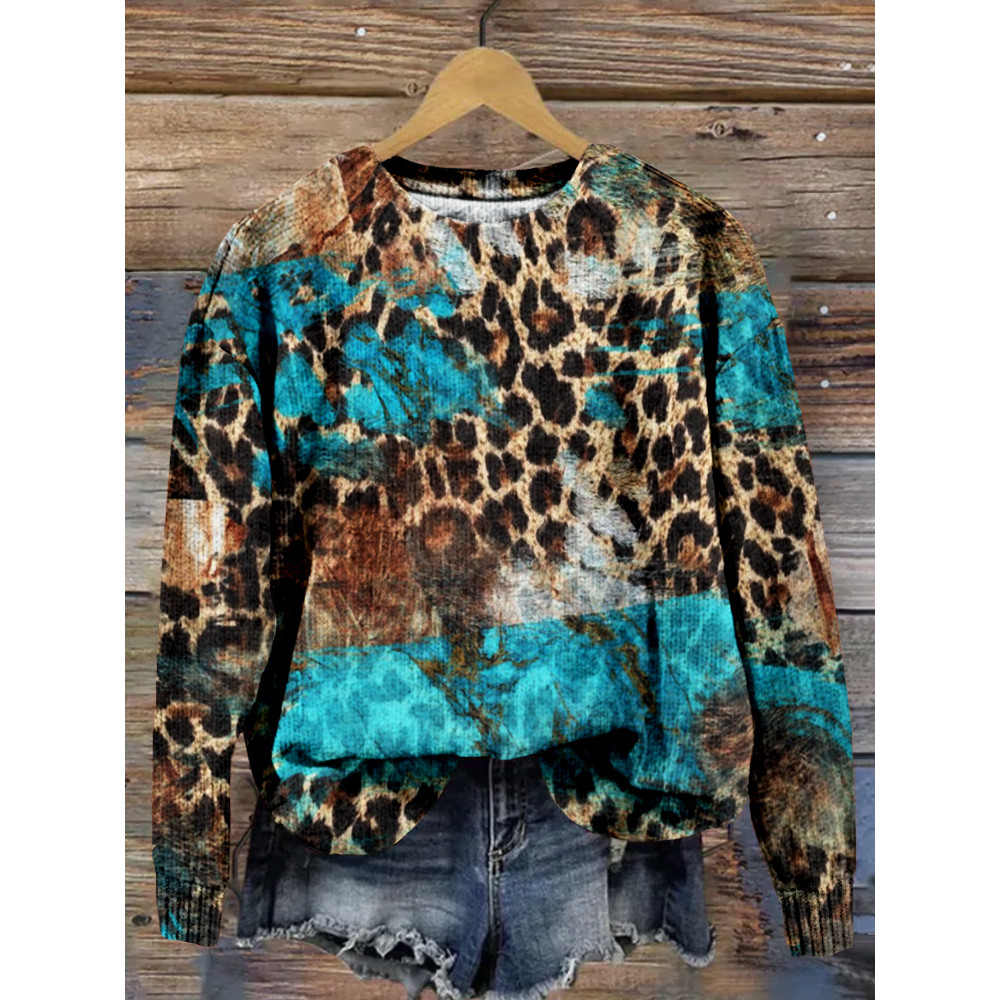 Gold and Turqoise Leopard Hide Graphic Comfy Sweater