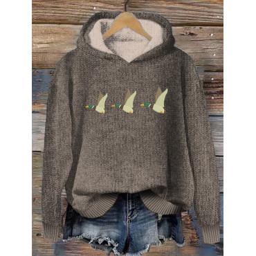 Goose Embroidery Pattern Cozy Hooded Sweater