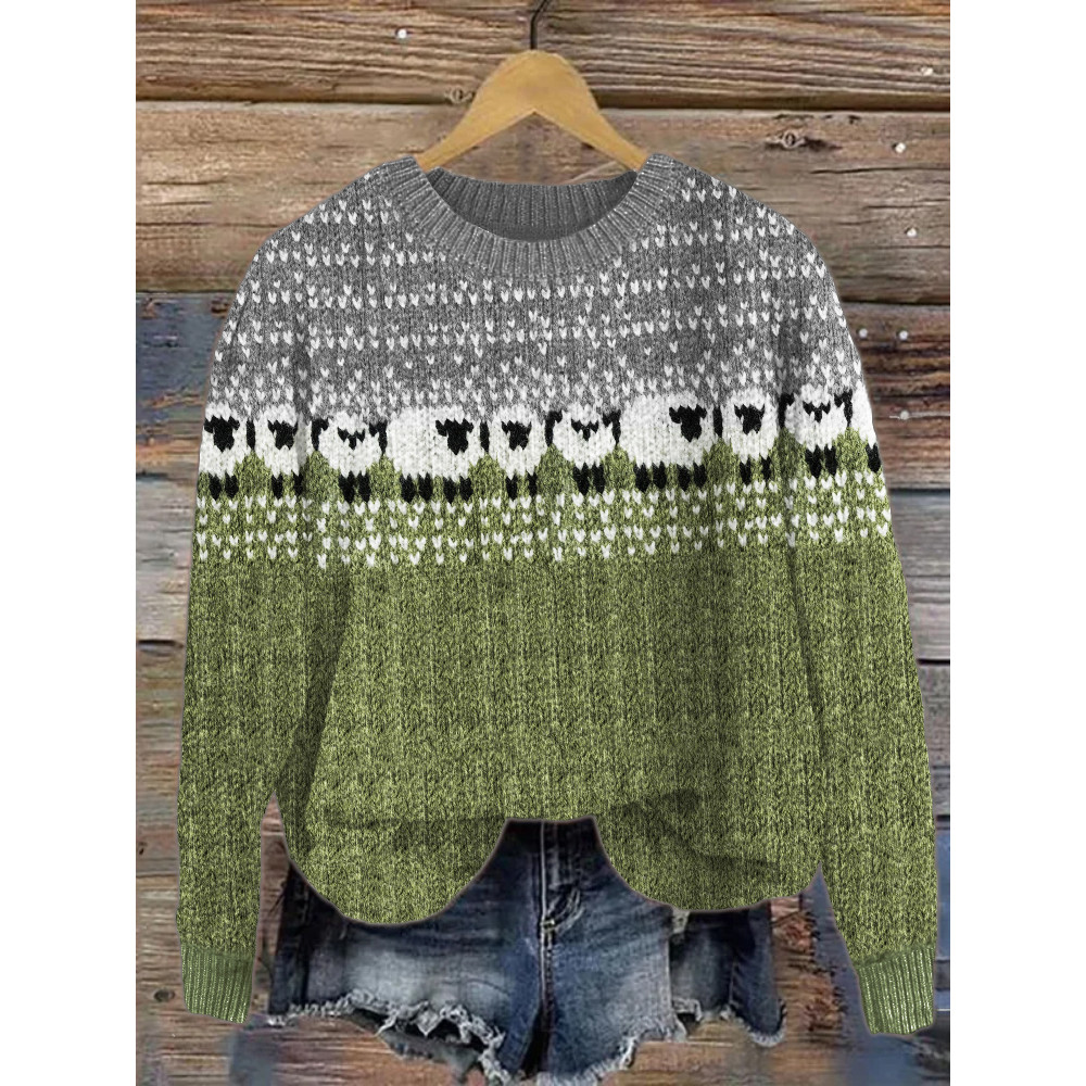 Grassland Sheep Contrast Color Cozy Knit Sweater