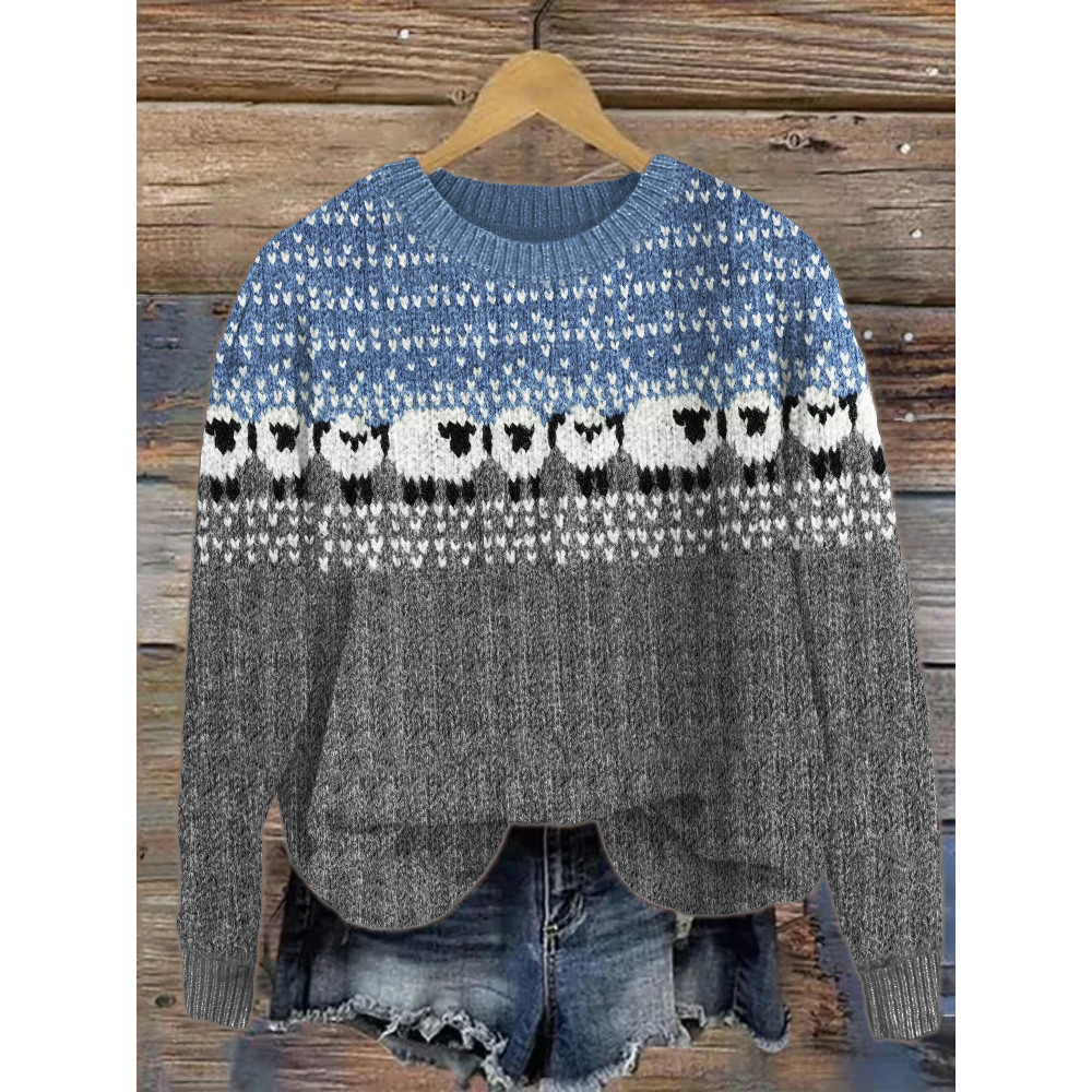 Grassland Sheep Contrast Color Cozy Knit Sweater