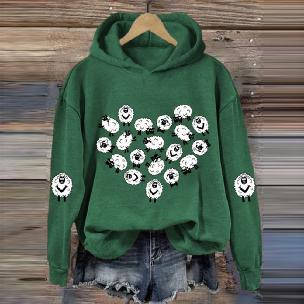 Heart Sheep Print Long Sleeve Hoodie
