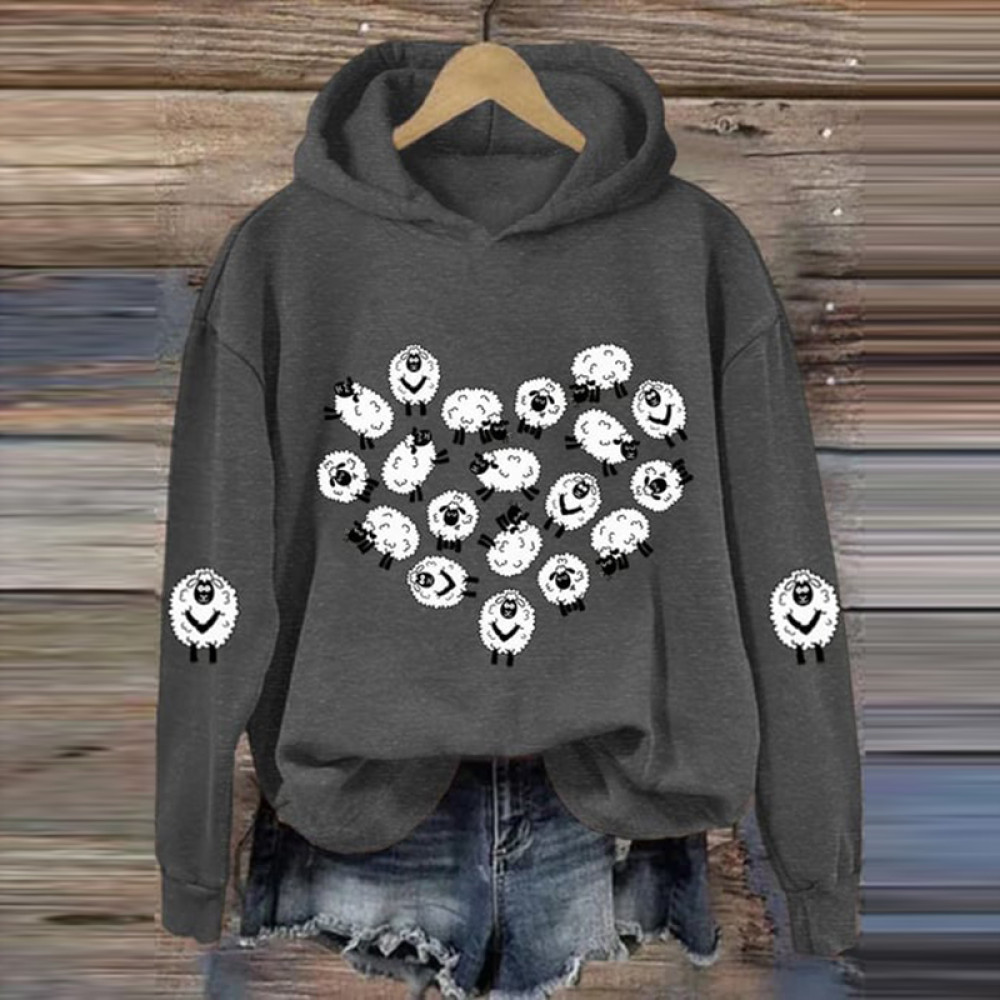 Heart Sheep Print Long Sleeve Hoodie