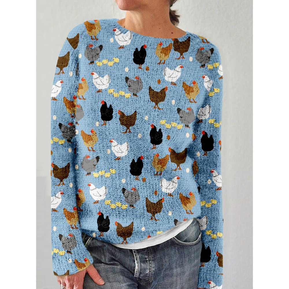Hens and Chicks Graphic Vintage Comfy Knit Sweater