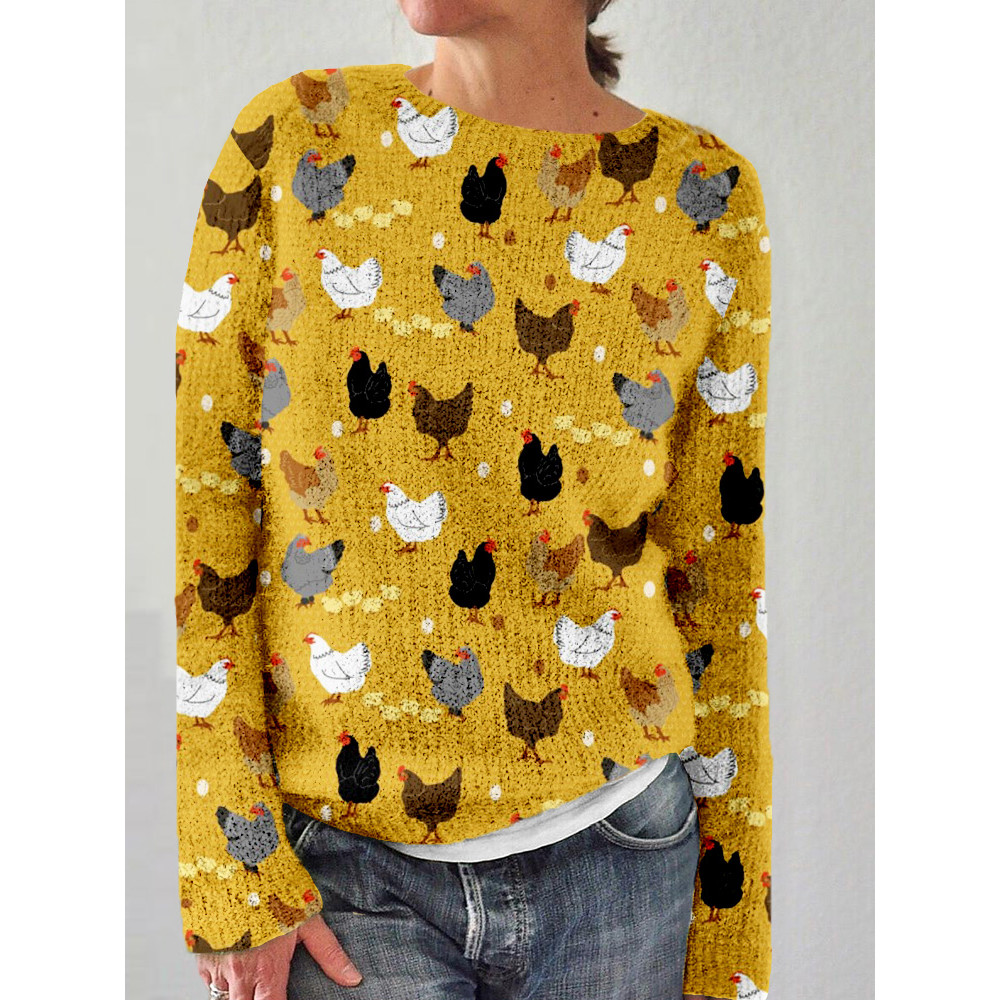 Hens and Chicks Graphic Vintage Comfy Knit Sweater