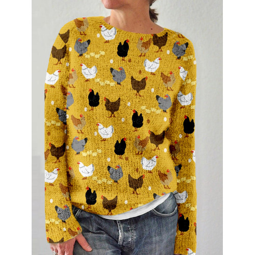 Hens and Chicks Graphic Vintage Comfy Knit Sweater