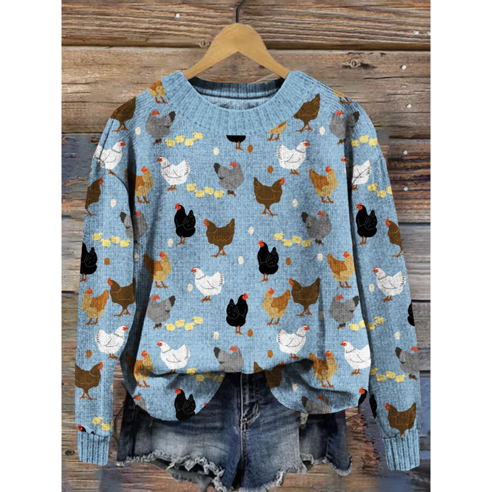 Hens and Chicks Graphic Vintage Comfy Sweater