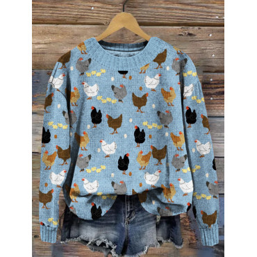 Hens and Chicks Graphic Vintage Comfy Sweater
